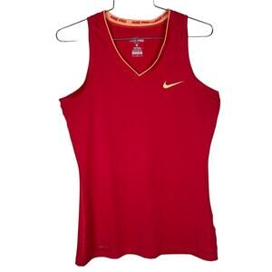 NIKE Pro DRI FIT Pink Sleeveless V Neck Stretch Fitted Tank Top Sz Medium